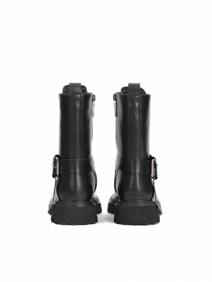 Skórzane trzewiki damskie z wysoką cholewką i paskiem