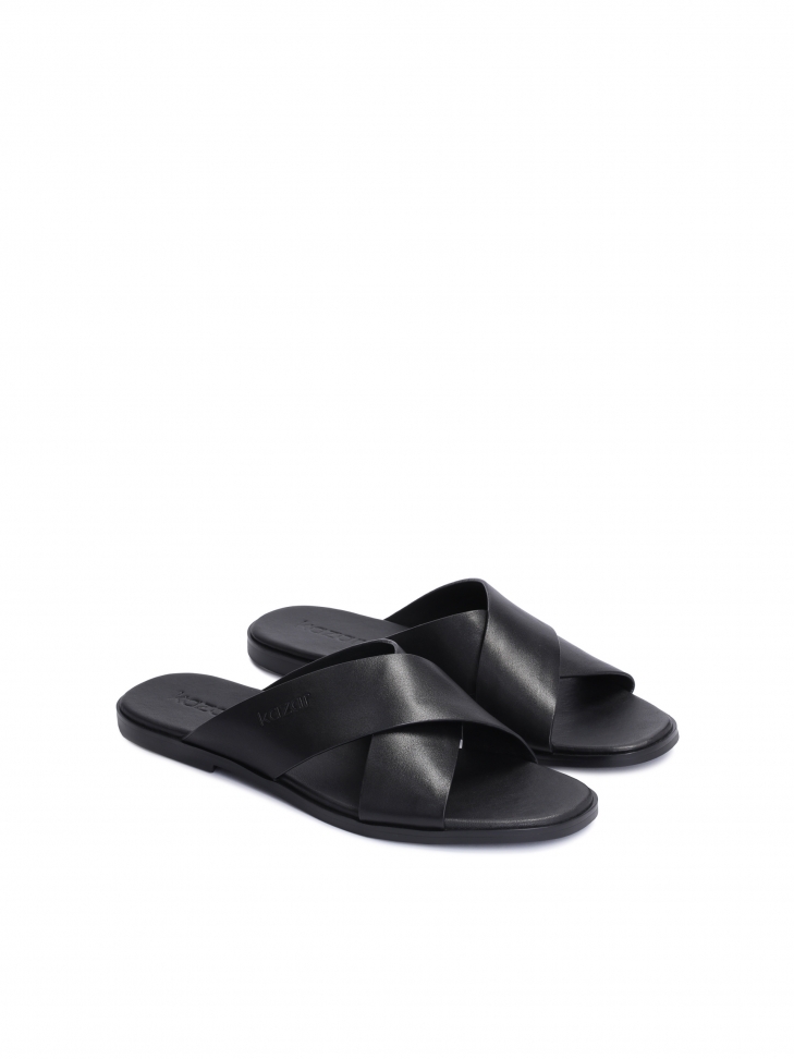 Casualowe czarne klapki męskie ze skóry