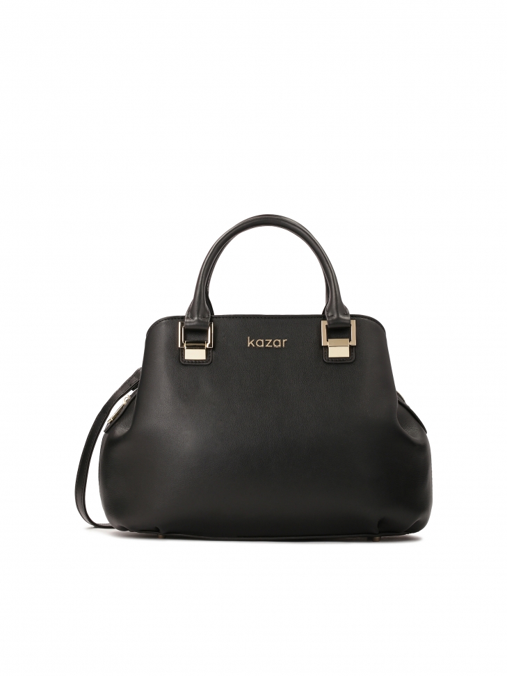 Czarna torebka z rączkami i odpinanym paskiem