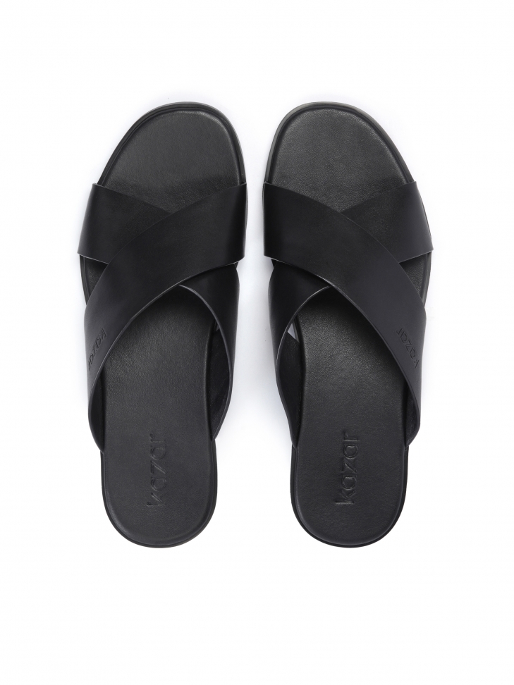 Casualowe czarne klapki męskie ze skóry
