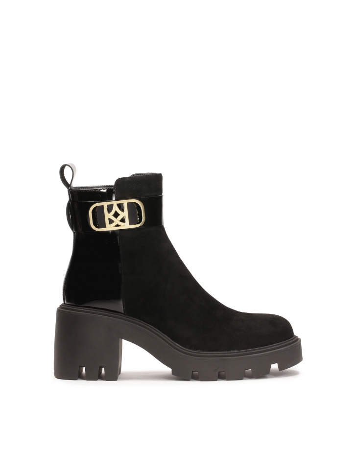 Komfortowe botki na szerokim klocku z łączonych materiałów