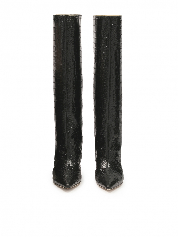 Modne kozaki z tłoczonej skóry w okodyli wzór