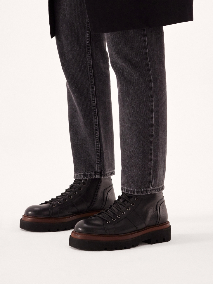 Skórzane trzewiki na dwukolorowej podeszwie