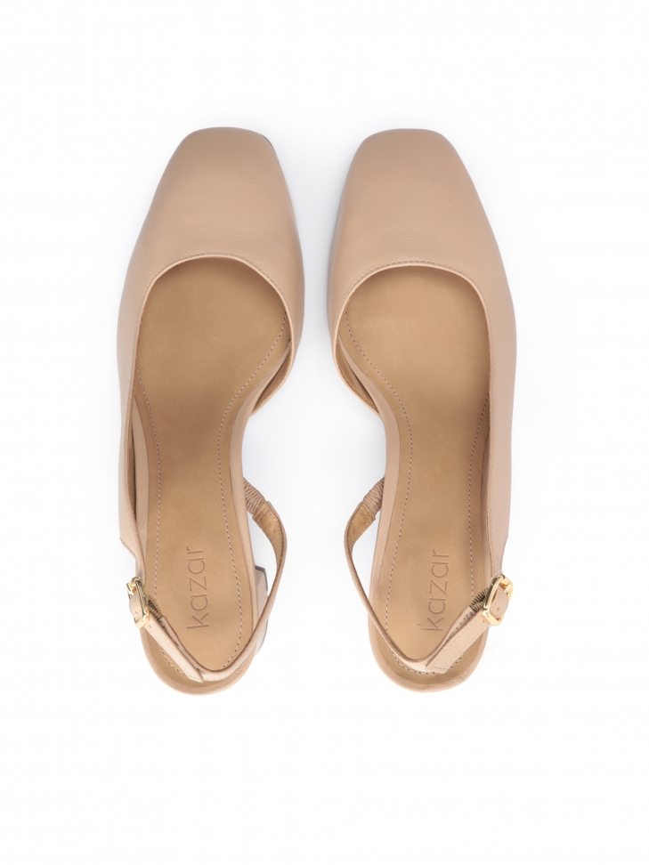 Skórzane beżowe czółenka z odytą piętą i pełnym noskiem