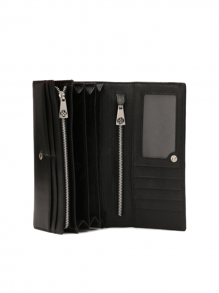 Podłużny skórzany portfel ze srebrnymi detalami