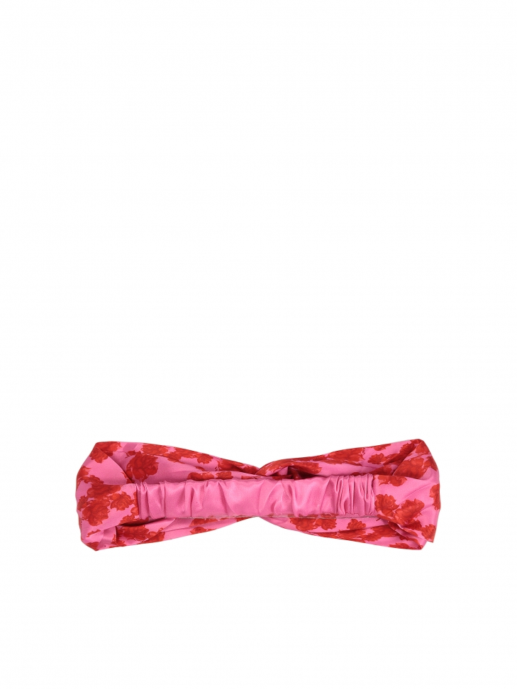 Różowa opaska do włosów w czerwone kwiaty