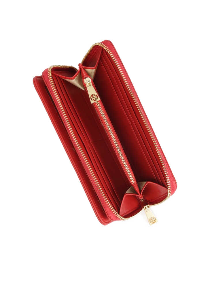 Czerwony portfel z poprzecznym pikowaniem