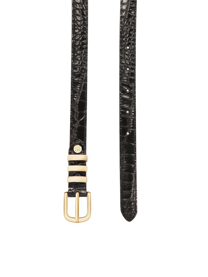 Wąski skórzany pasek z metalowymi szlufkami