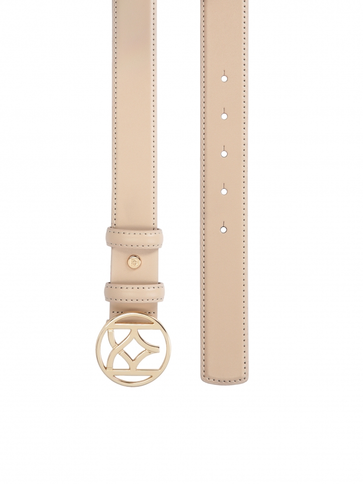 Beżowy pasek z licowej skóry z dużą klamrą
