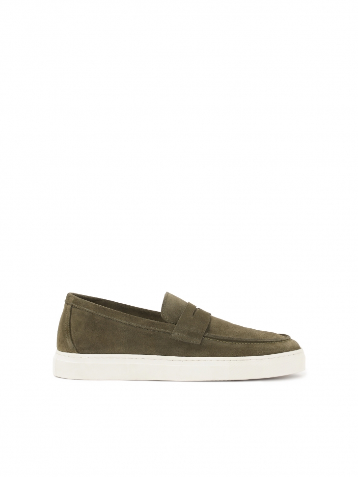 Wsuwane zamszowe sneakersy w kolorze khaki
