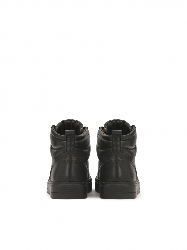 Czarne skórzane sneakersy męskie z solidną wysoką cholewką