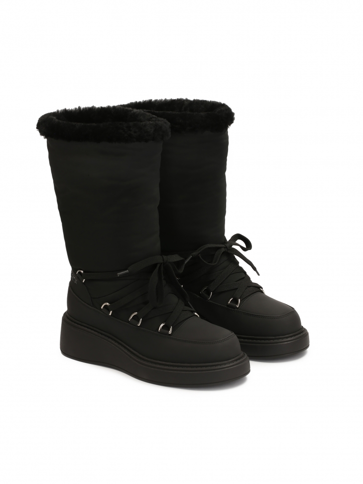 Czarne śniegowce z wełną owczą