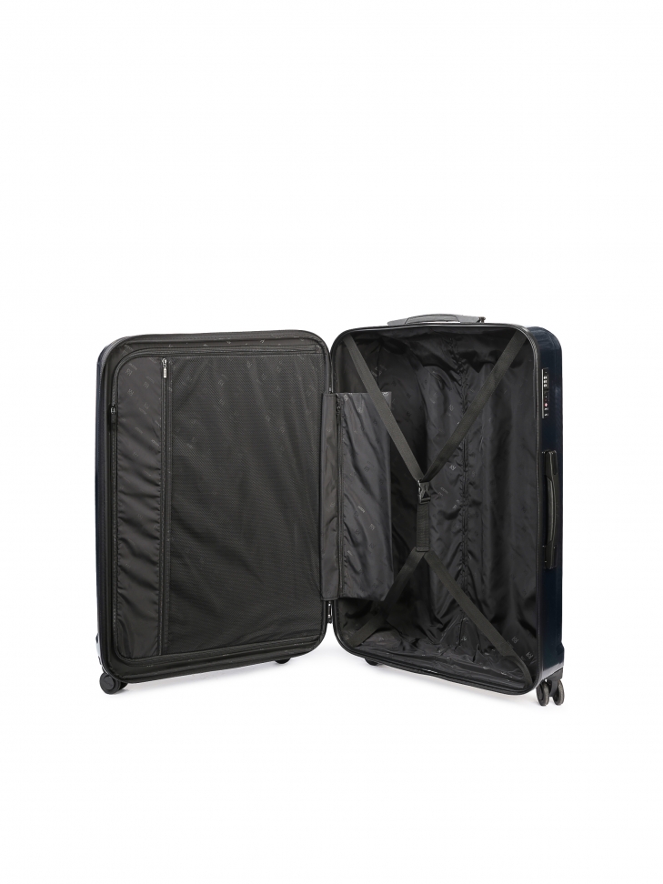 Duża granatowa walizka podróżna z tłoczeniem