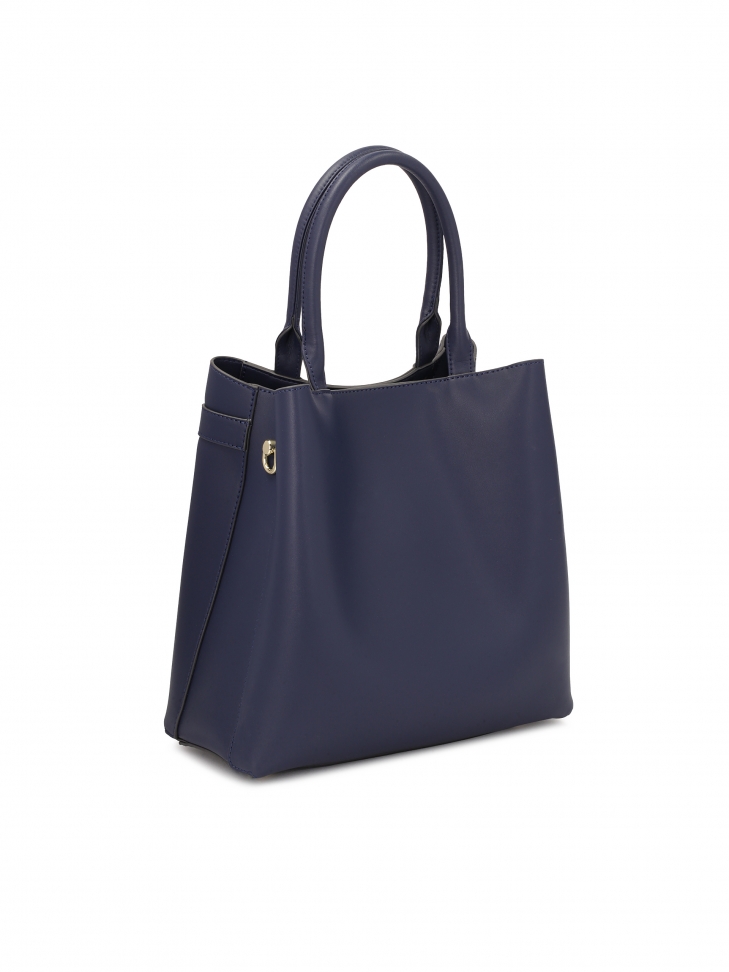 Granatowa torebka z uchwytami do ręki i paskiem