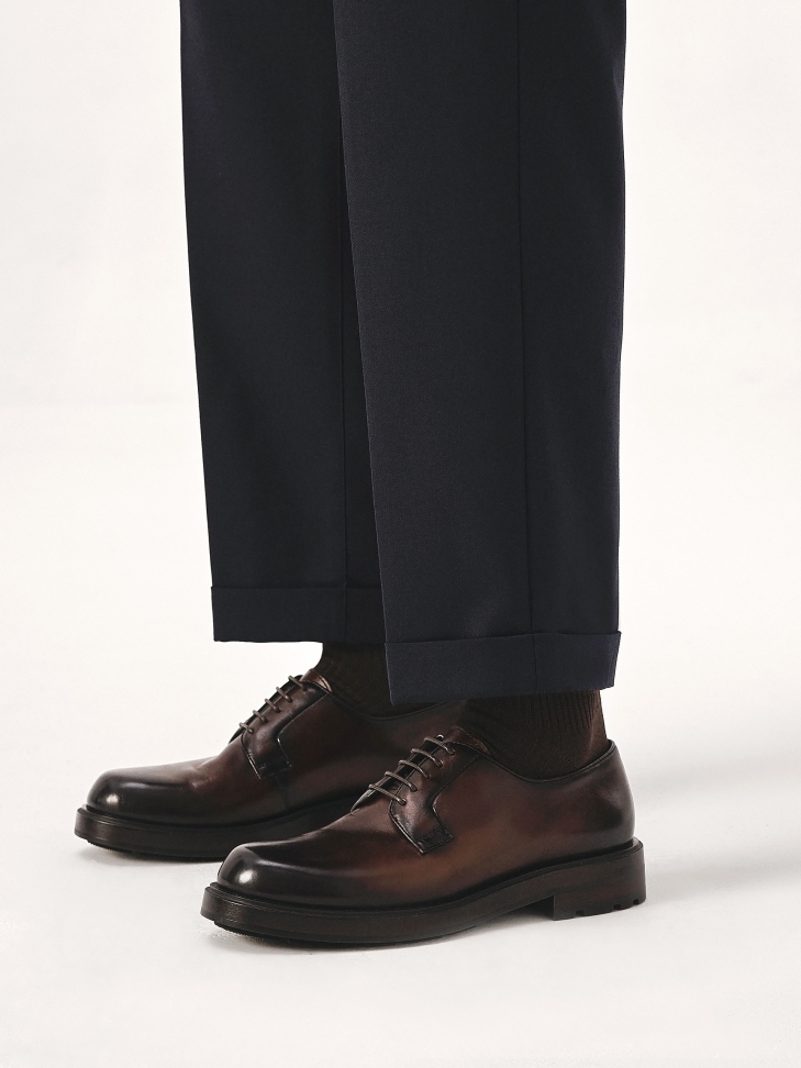 Brązowe półbuty derby z naturalnej skóry