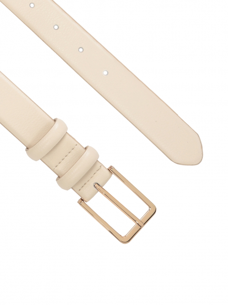 Skórzany pasek damski off-white ze otą klamrą