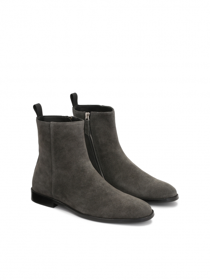 Grafitowe botki męskie z wysoką cholewką zapinaną na suwak