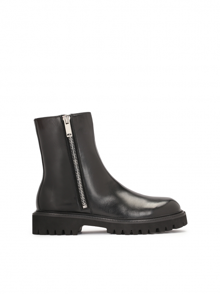 Skórzane trzewiki męskie na grubej podeszwie z bieżnikiem