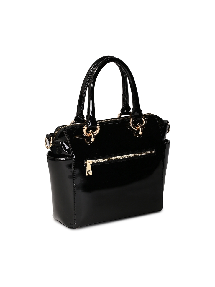 Lakierowana czarna torebka do noszenia za uchwyty i na ramieniu