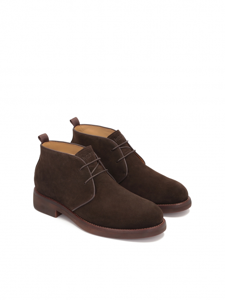 Brązowe niskie trzewiki męskie z zamszu