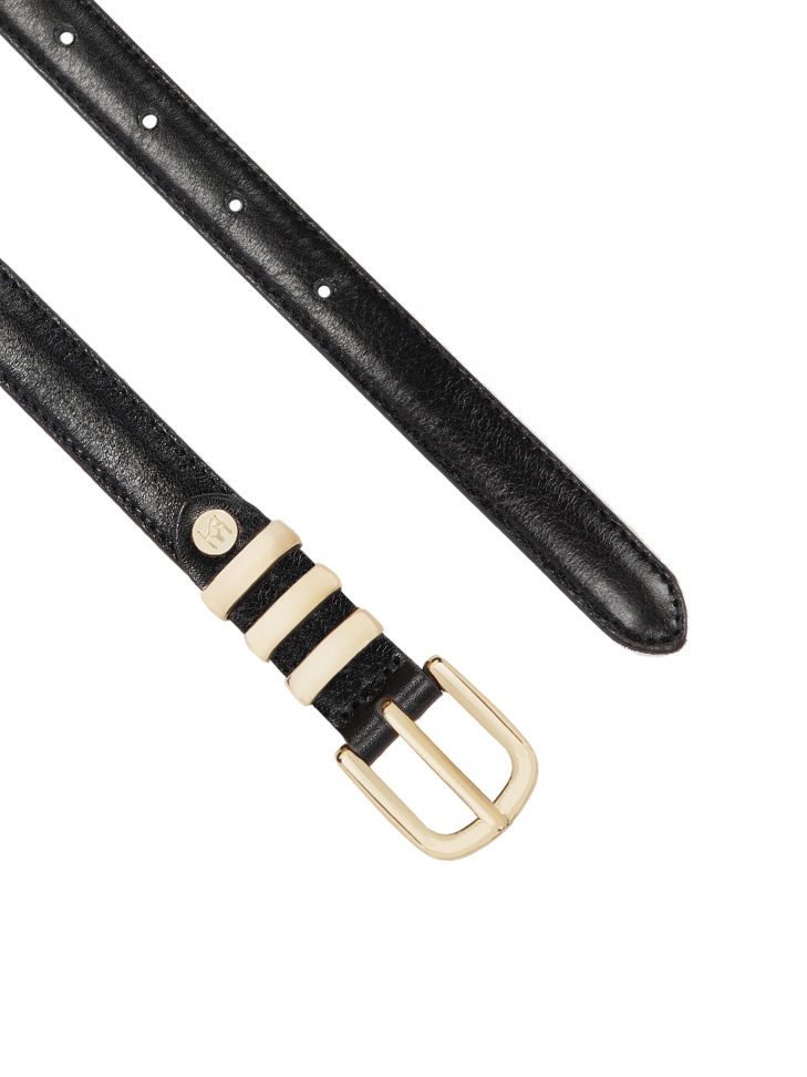 Wąski pasek skórzany z zaoągloną klamrą