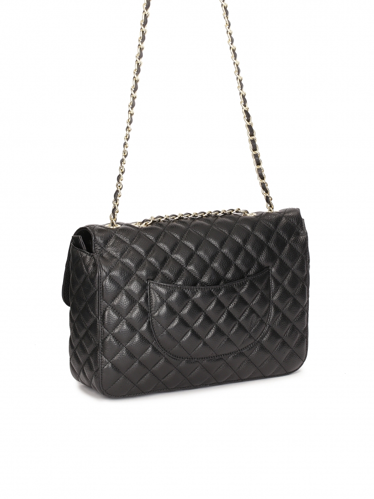 Skórzana czarna torebka na ramię w pikowany wzór