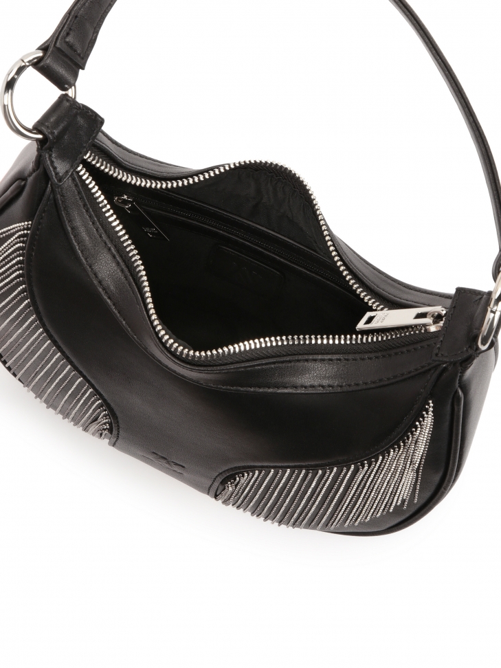 Mała torebka na ramię z metalowymi frędzlami