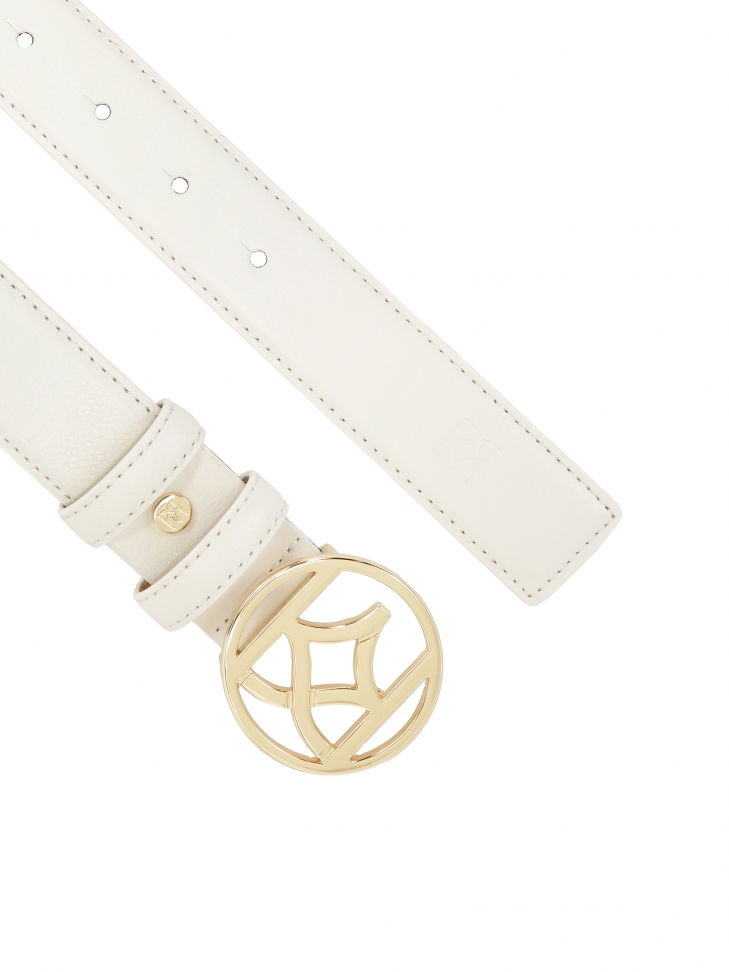 Biały gładki pasek z oągłą klamrą