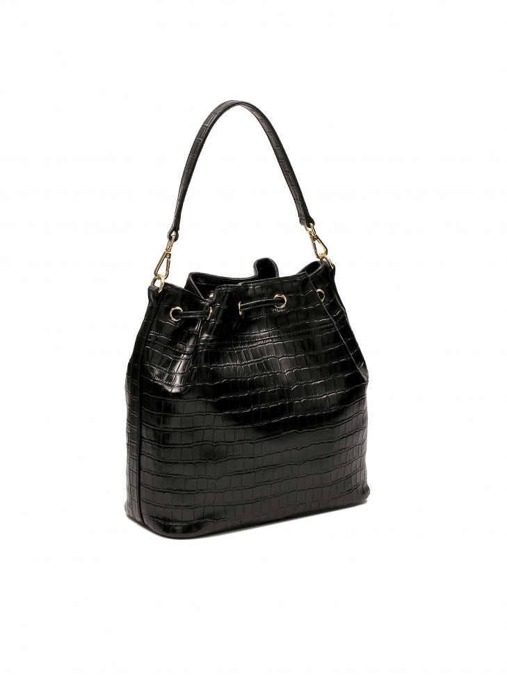 Torebka worek z tłoczonej skóry oko