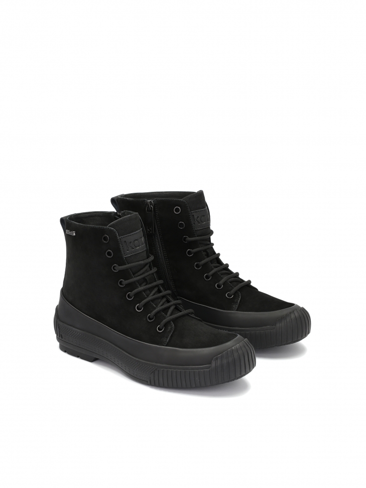 Nubukowe trzewiki męskie z gumowaną skórzaną wstawką