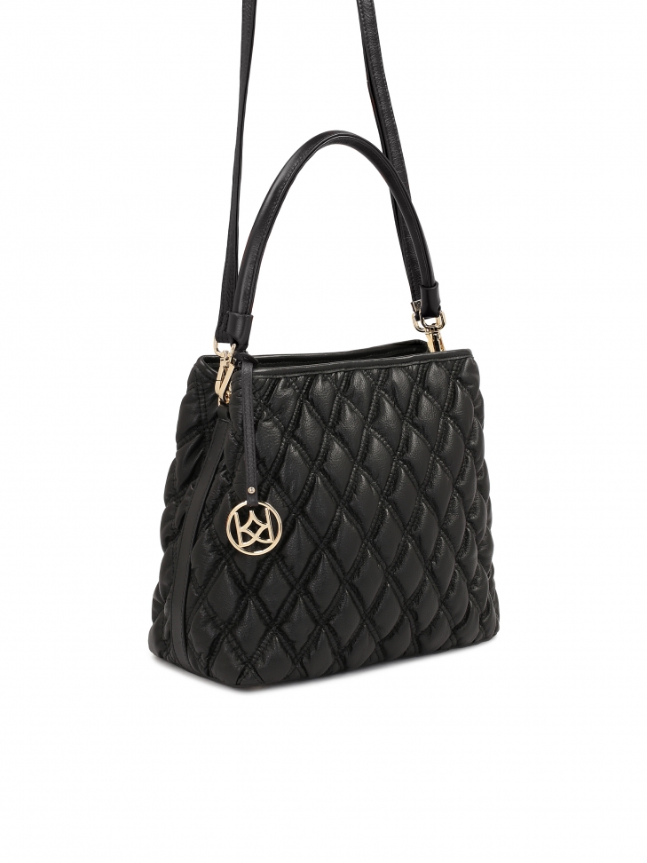 Duża pikowana torebka z miękkiej czarnej skóry