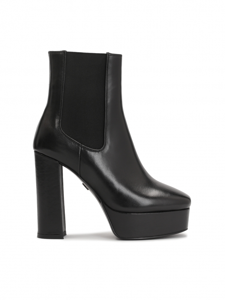 Skórzane botki na wysokim obcasie i platformie