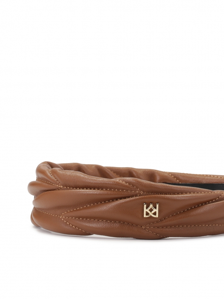 Elegancka skórzana opaska do włosów z małym monogramem KAZAR