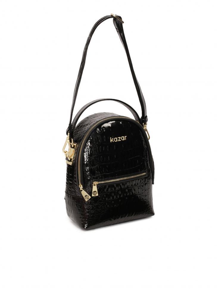 Lakierowany czarny plecak w zwierzęcy motyw