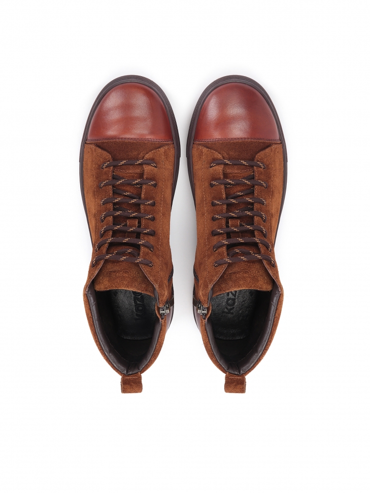 Brązowe sneakersy męskie z wysoką cholewką i karbowaną podeszwą