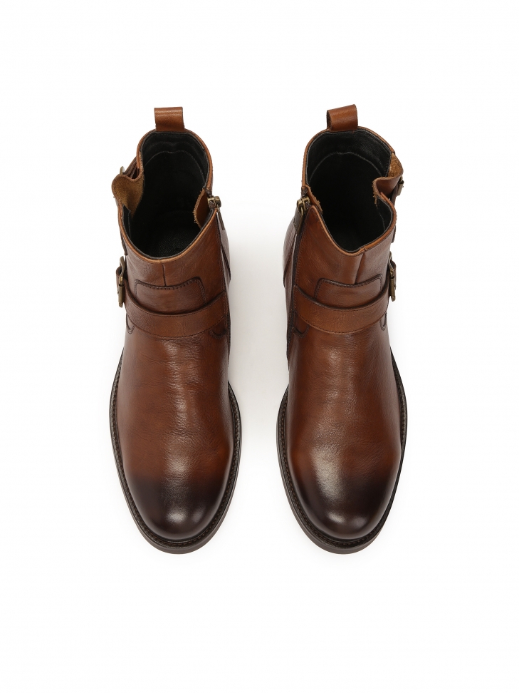 Męskie botki na suwak z brązowej skóry