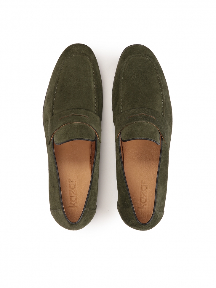 Zamszowe loafersy w khaki kolorze