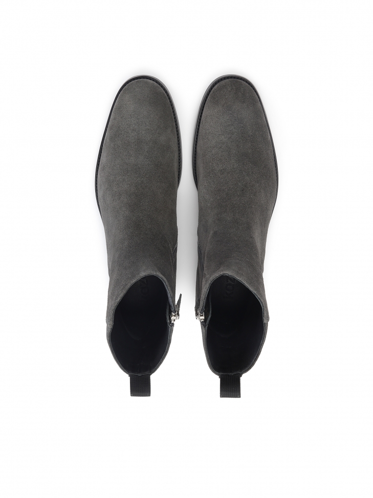 Grafitowe botki męskie z wysoką cholewką zapinaną na suwak