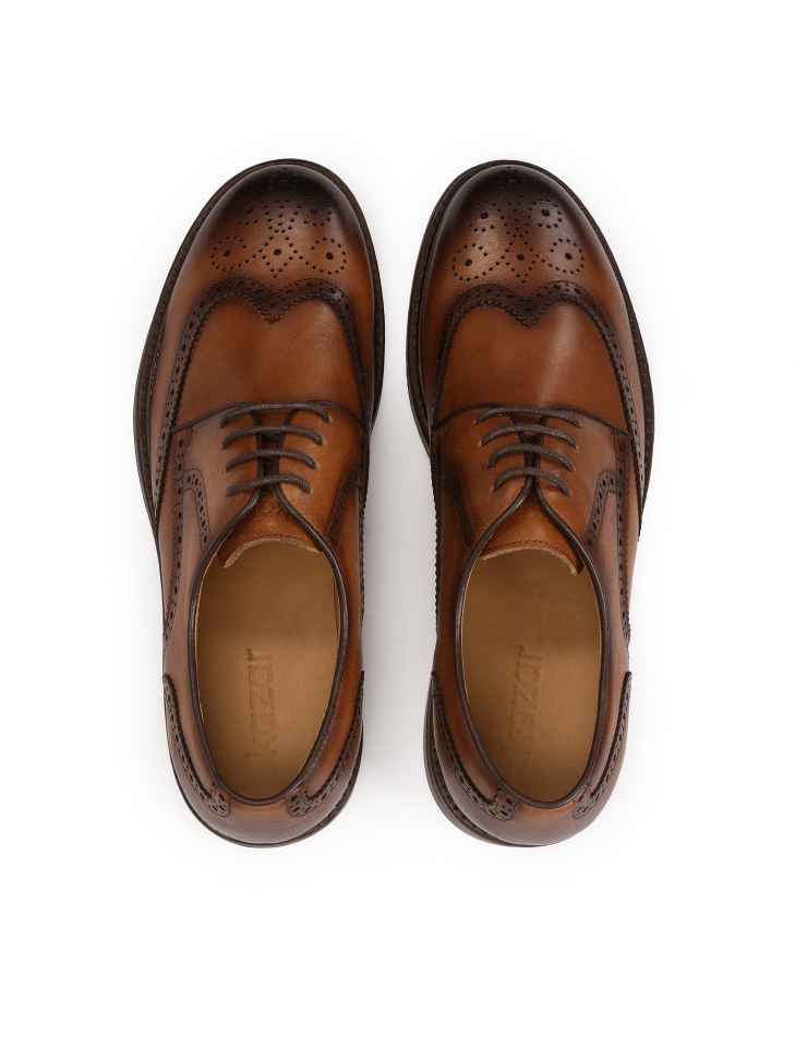 Brązowe cieniowane półbuty z rozetowym zdobieniem