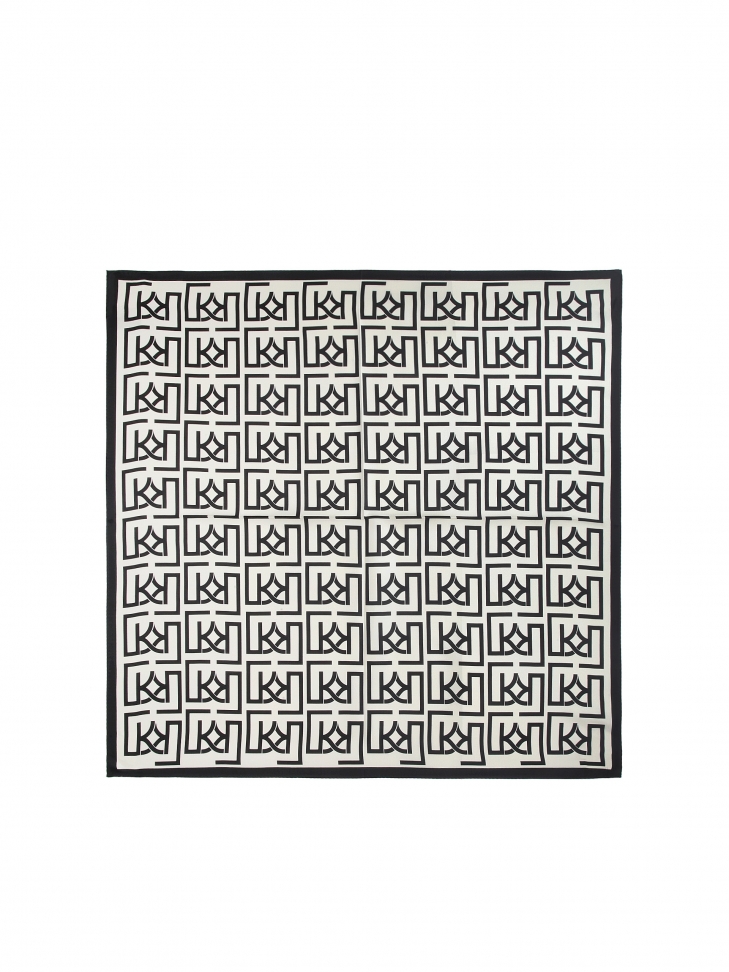 Kremowo-czarna apaszka damska z jedwabiu