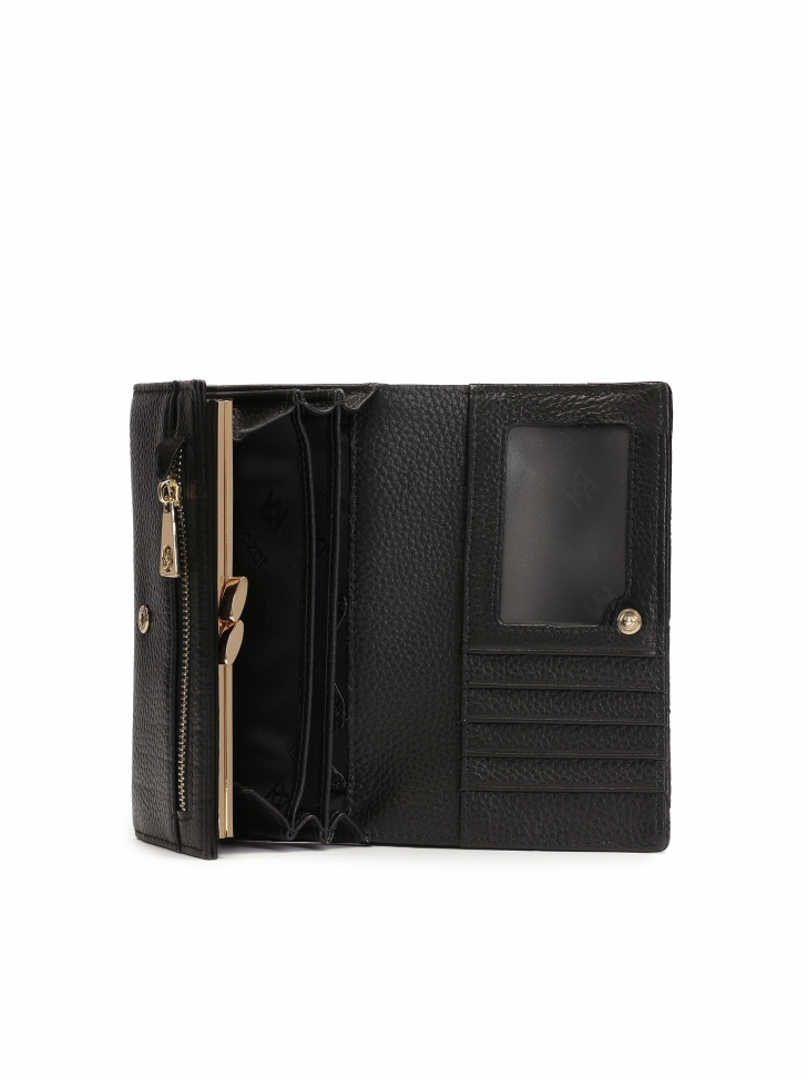 Zgrabny czarny portfel z pikowaniem i dżetami