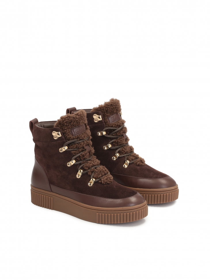 Ciemnobrązowe trzewiki z zamszu i skóry licowej