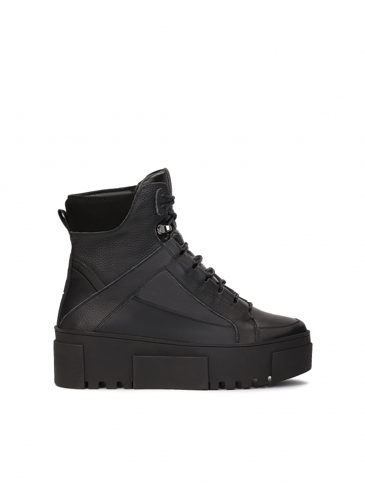 Awangardowe skórzane trzewiki damskie z grubą podeszwą