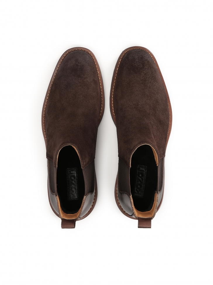 Brązowe sztyblety z zamszu i gładkiej skóry