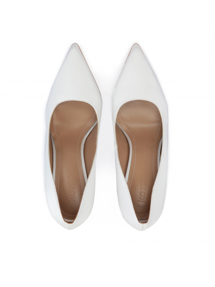 Białe eleganckie szpilki z tkaniny dla Panny Młodej