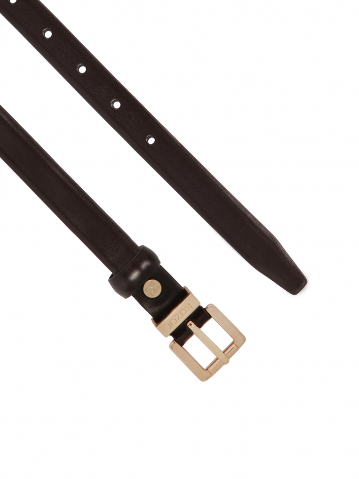 Skórzany wąski pasek w kolorze ciemnego brązu