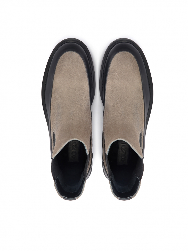 Beżowo-czarne sztyblety męskie z zamszu i gumowanej skóry