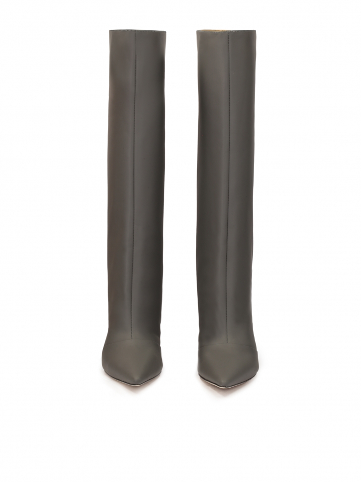 Szare kozaki na obcasie kitten heels