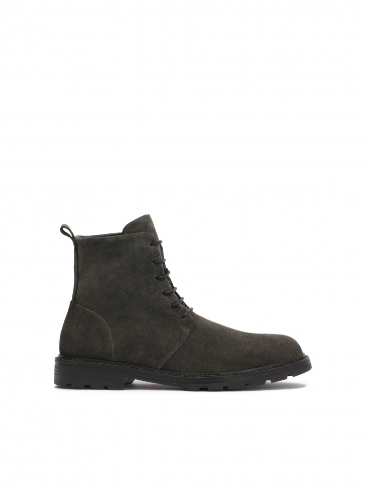 Szare zamszowe trzewiki męskie w minimalistycznym stylu