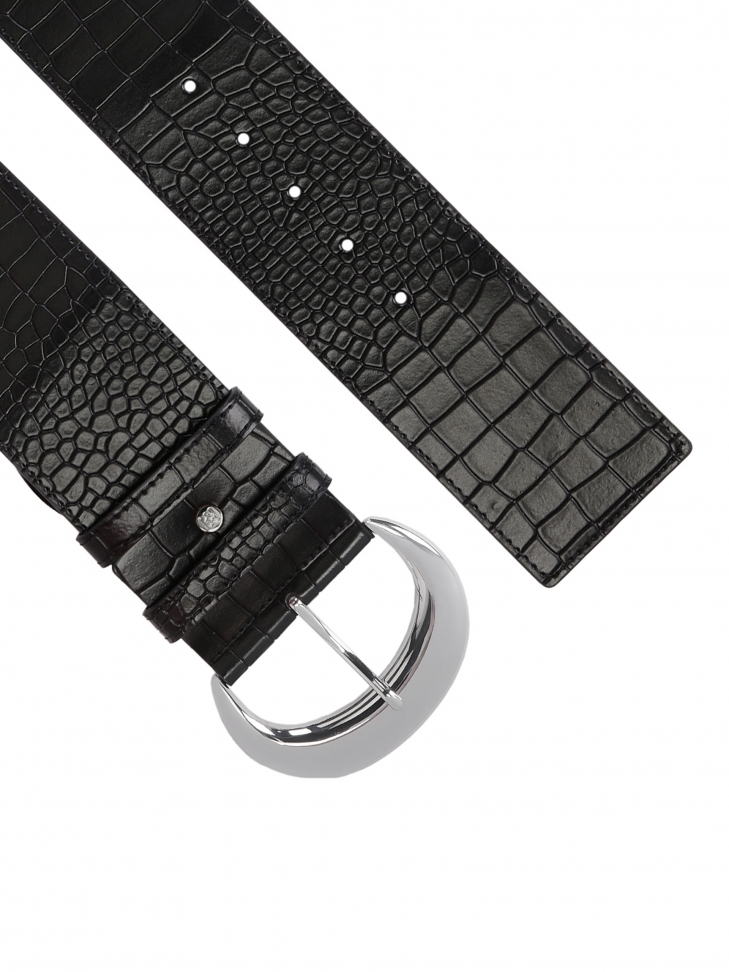 Czarny szeroki pasek damski z tłoczonej skóry
